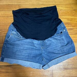 Women's Blue Denim Maternity Shorts